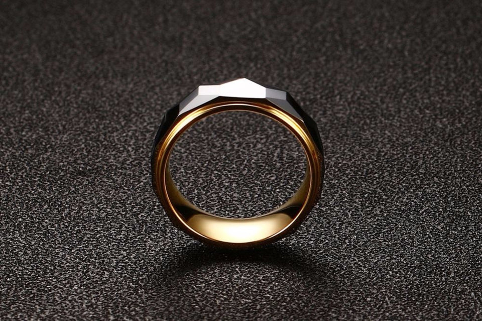 Aliança de Tungstênio com detalhes em prisma - Noivado, Casamento, Compromisso